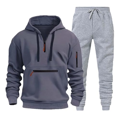 Herren Jogginganzug Trainingsanzug Sportanzug Hausanzug mit 1/4 Reißverschluss mit Kapuze Trainingsanzug Set Herren Langarm Oversize Sportanzug Einfarbig Tracksuit Warm Jogginganzug Sportsachen von Generisch