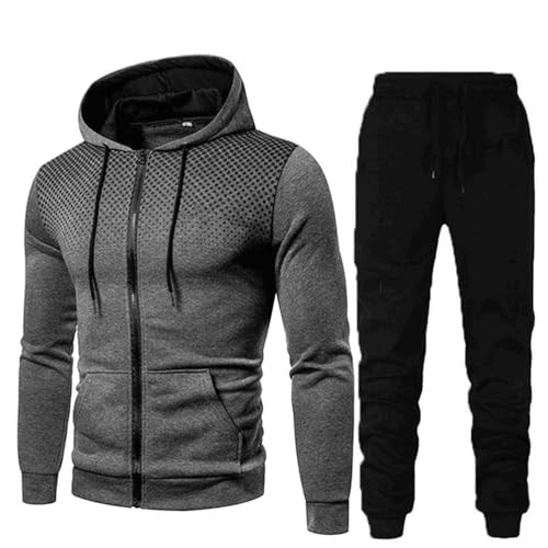 Herren Jogginganzug Trainingsanzug Winter Warm Sportanzug Männer Fleece-Innenseite Kapuzenjacke mit Reißverschluss +Hosen Jogginghose Zweiteiliger Sportbekleidung Baumwolle Gefütterte Jogginganzugs von Generisch