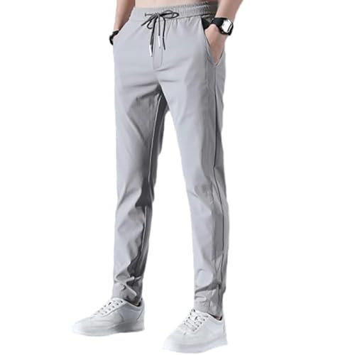 Herren Jogginghose Lang, Eisseide Hose Herren Stretch Schnell Trocknende Sporthose Männer Business Freizeit Hosen Elastische Taille Mit Taschen Golfhose Einfarbig Sommerhose Ice Silk Freizeithose von Generisch