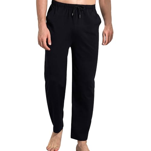Herren Jogginghose Sommer Dünn Lockere Große Größe Haushose Freizeithose Männer Elastische Taille Lang Sweatpants Herren Tracksuit Gerades Bein Baggy Freizeithose Mit Taschen (Black, L) von Generisch