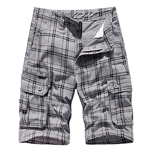 Herren-Kampf-Shorts, Cargo-Shorts, kariert, lässig, knielang, modisch, bequem, mit mehreren Taschen, entspannte Passform, gerades Bein, lockere Passform, Baumwoll-Shorts, grau, 38 cm Herren-Kampf-Shorts, Cargo-Shorts, kariert, lässig, knielang, modisch, bequem, mit mehreren Taschen, entspannte Passform, gerades Bein, lockere Passform, Baumwoll-Shorts, grau, 38 cm von Generisch