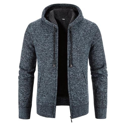 Herren Kapuzenjacke aus Strick Fleece gefütterte Kapuzenpullover für mit Reißverschluss Hoodie Wintermantel den Alltag blau XL von Generisch