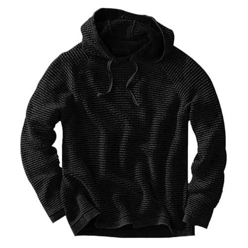 Herren Kapuzenpullover Casual, Hoodie Herren Waffel Kapuzenpulli Langarm Karierten Hooded Sweat Sweatshirt Einfarbig Basic Pullover Freizeit Sweatjacke Baumwolle Übergangsmantel Long Sleeves von Generisch