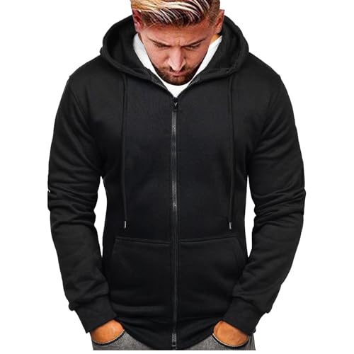 Herren Kapuzenpullover Sweatjacke mit Reißverschluss Bequeme Weich Regular Fit Hoodie Herbstt Winter Kapuzenjacke Klassisch Einfarbig Sweatshirt mit Kapuze Outdoor Freizeit Kapuzenpulli von Generisch