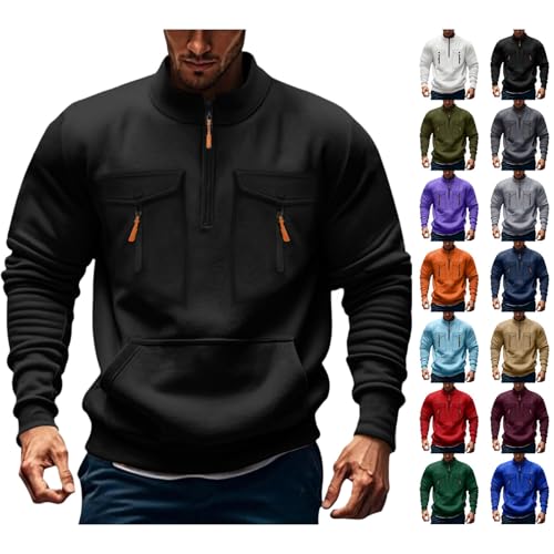 Herren Kapuzenpullover mit Reißverschluss Jungen und Herren Sweatshirt mit 1/4 Reißverschluss Multifunktionelle Tasche Sweatshirt mit Kapuze Pullover Casual Arbeitspullover mit Taschen HoodieHerren von Generisch