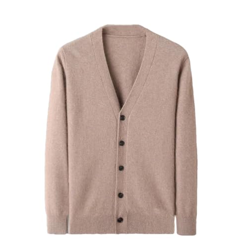 Herren Kaschmir Cardigan Sweater Jacke Langarm V-Ausschnitt Cardigan Slim Fit Casual Knöpfe Strickpullover, Braun Grau, L von Generisch