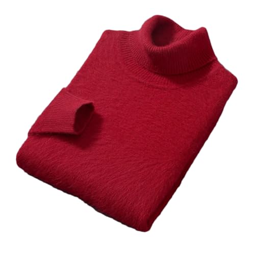 Herren Kaschmir-Pullover, lockerer Rollkragen, lange Ärmel, lässiger Pullover, einfarbig, Strickpullover, rot, L von Generisch
