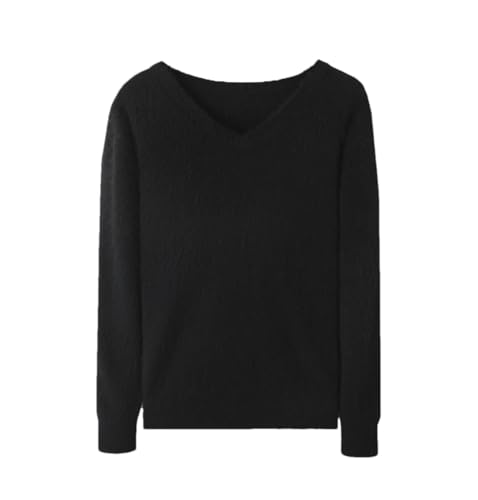 Herren Kaschmir Pullover V-Ausschnitt Pullover Strickpullover Übergröße Langarm Pullover, Schwarz , L von Generisch