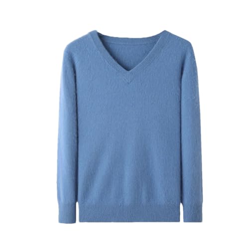 Herren Kaschmir Pullover V-Ausschnitt Strickpullover Übergröße Langarm Pullover Top, blau, L von Generisch