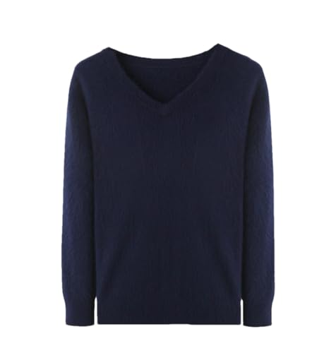 Herren Kaschmir Pullover V-Ausschnitt Strickpullover Übergröße Langarm Pullover Top, marineblau, XL von Generisch