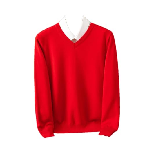 Herren Kaschmir Winter Strickpullover V-Ausschnitt Pullover Strickpullover Langarm Warm Business Pullover, Rot (Big Red), XXL von Generisch