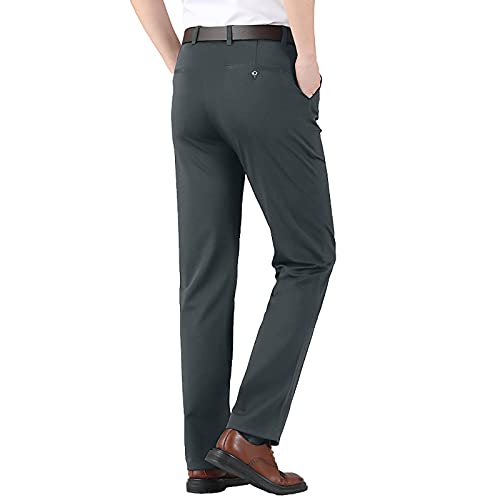 Herren Klassisch Hohe Taille Slim Fit Stretch Casual Business Anzug Gerades Bein Leicht Atmungsaktiv Elastische Taille Hose mit Taschen für Büro Golf, dunkelgrau, M von Generisch