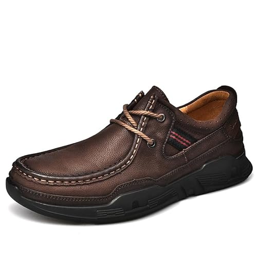 Herren Kopfschuhe Rinderleder Echtes Leder Dicke Sohle rutschfeste Einfuß Schuhe (Dunkelbraun[Band],43) von Generisch