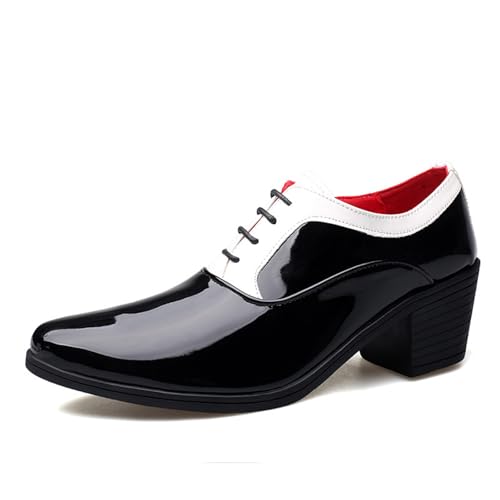 Herren Lackleder Chunky Heel Oxford Schuhe Spitze Zehen Mode High Heels Business Arbeit Hochzeit Abschlussball Kleid Derby Schuhe, Schwarz , 40 2/3 EU von Generisch
