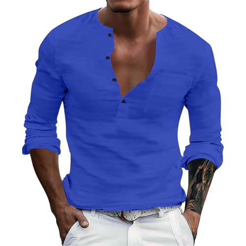 Herren Langarm Henleyshirt mit V-Ausschnitt Bequemes Freizeitshirt in Uni-Farben Atmungsaktives Leichtes Langarm Top Klassisches Basic Oberteil für Outdoor Alltag Vielseitiger Stil für Frühling Sommer von Generisch
