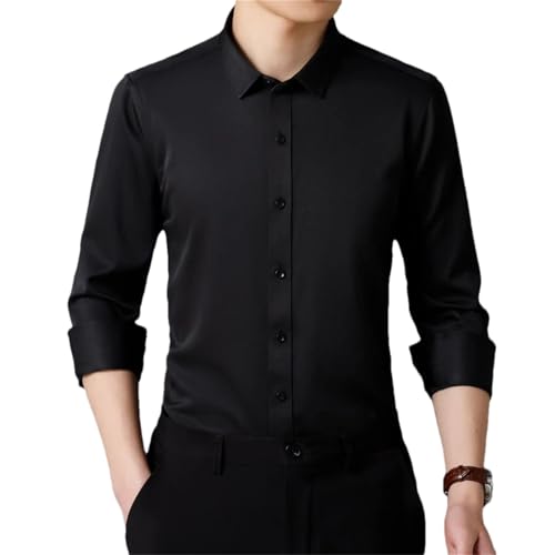 Herren Langarm Solid Formal Business Dress Shirts Regular Fit Button Down Hemden, Schwarz , M von Generisch
