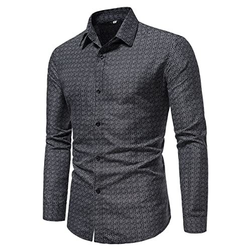 Herren Langarmhemd Slim Casual Slim Shirt Hemd Herren Mit Aufdruck (Grey, L) von Generisch