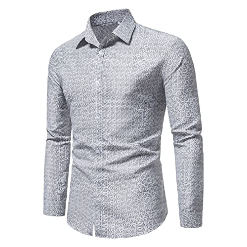 Herren Langarmhemd Slim Casual Slim Shirt Hemd Herren Mit Aufdruck (White, L) von Generisch
