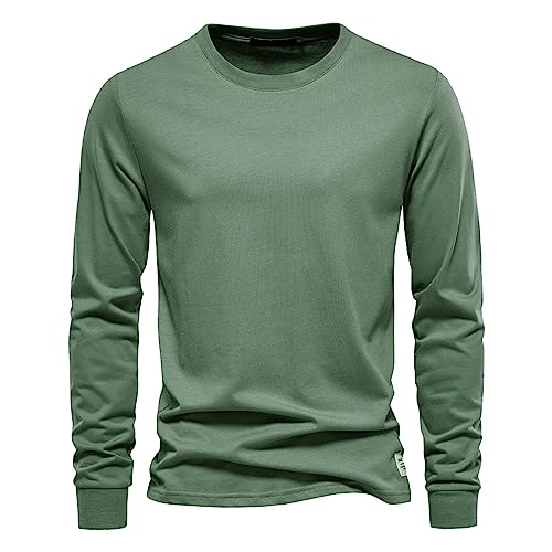 Herren Langarmshirt aus Baumwolle Basic Pullover Rundhals Ausschnitt Slim Fit Männer Pulli dünner Sweatshirt Shirt Langarm Longsleeve Rundhalsausschnitt Sommer Langarm-Shirt Locker (Grün,4XL) von Generisch