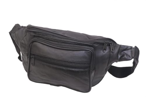 Herren Leder Bauchtasche – Gürteltasche mit Mehreren Fächern und verstellbarem Gurt – Schwarz von Generisch