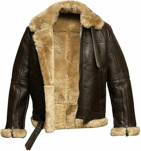 Herren Leder Bomberjacke Sherpa Mantel Fleece Gefütterter Warmer Winter Ledermantel Kunstleder Warm Freizeitjacke (Farbe1,S) von Generisch
