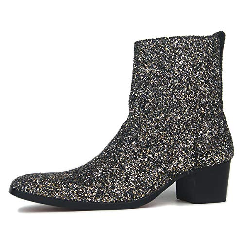 Herren Leder Chelsea Stiefel Blockabsatz Reißverschluss Handgemachte Kleid Stiefel Lässige Heel Schuhe,Schwarz Glitter,43 Herren Leder Chelsea Stiefel Blockabsatz Reißverschluss Handgemachte Kleid Stiefel Lässige Heel Schuhe,Schwarz Glitter,43 von Generisch