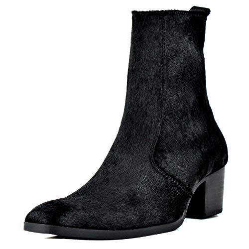 Herren Leder Chelsea Stiefel Blockabsatz Reißverschluss Handgemachte Kleid Stiefel Lässige Heel Schuhe,Schwarz Pferdefell,40 Herren Leder Chelsea Stiefel Blockabsatz Reißverschluss Handgemachte Kleid Stiefel Lässige Heel Schuhe,Schwarz Pferdefell,40 von Generisch