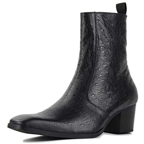 Herren Leder Chelsea Stiefel Blockabsatz Reißverschluss Handgemachte Kleid Stiefel Lässige Heel Schuhe,Schwarz Strukturiert,40.5 Herren Leder Chelsea Stiefel Blockabsatz Reißverschluss Handgemachte Kleid Stiefel Lässige Heel Schuhe,Schwarz Strukturiert,40.5 von Generisch