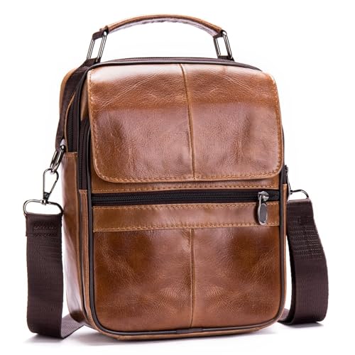Herren Leder Handtasche Vielseitige Schulter Messenger Business Satchel mit wasserdichtem Design Verstellbarer Gurt Passend für 10 Zoll iPad Ideal für Reisen Alltag Kaffee, Schwarz , 1 von Generisch