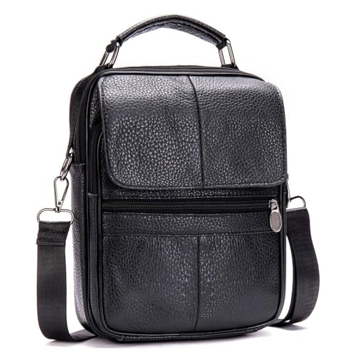 Herren Leder Handtasche Vielseitige Schulter Messenger Business Satchel mit wasserdichtem Design Verstellbarer Gurt Passend für 10 Zoll iPad Ideal für Reisen Alltag Kaffee, braun, 1 von Generisch