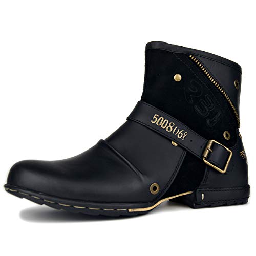 Herren Leder Retro Chukka Stiefel Moto Cowboy Stiefeletten Freizeit Schuhe mit Reißverschluss,Schwarz,40 Herren Leder Retro Chukka Stiefel Moto Cowboy Stiefeletten Freizeit Schuhe mit Reißverschluss,Schwarz,40 von Generisch
