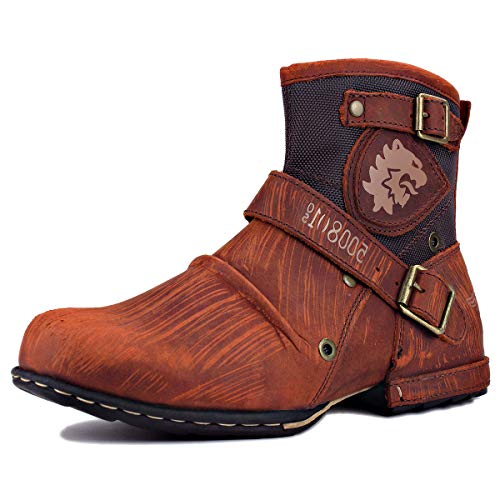 Herren Leder Scratch Chukka Moto Stiefel Reißverschluss Retro Stiefeletten High Top Lässige Schuhe,Orange,44.5 Herren Leder Scratch Chukka Moto Stiefel Reißverschluss Retro Stiefeletten High Top Lässige Schuhe,Orange,44.5 von Generisch