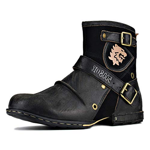 Herren Leder Scratch Chukka Moto Stiefel Reißverschluss Retro Stiefeletten High Top Lässige Schuhe,Schwarz,44.5 Herren Leder Scratch Chukka Moto Stiefel Reißverschluss Retro Stiefeletten High Top Lässige Schuhe,Schwarz,44.5 von Generisch