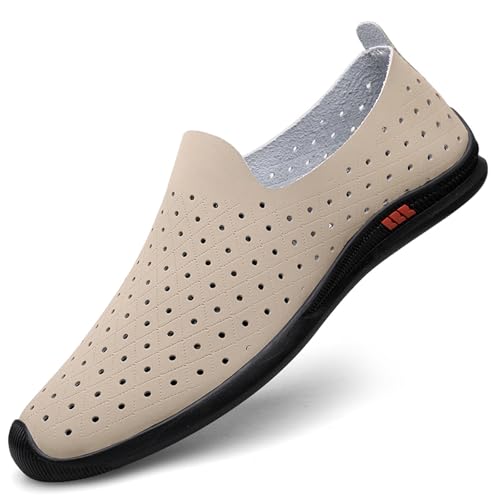 Herren Leder Slip-On Loafers Low Top Hollow Out Atmungsaktive Freizeitschuhe Bequeme rutschfeste Fahren Arbeitsschuhe, beige, 42.5 EU Herren Leder Slip-On Loafers Low Top Hollow Out Atmungsaktive Freizeitschuhe Bequeme rutschfeste Fahren Arbeitsschuhe, beige, 42.5 EU von Generisch