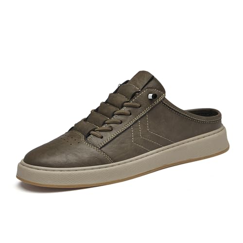 Herren-Leder-Sneaker, weich, atmungsaktiv, lässig, Clog-Schuhe, Outdoor, Komfort, Slipper, Walking, Fahren, Loafers, khaki, 41 1/3 EU von Generisch