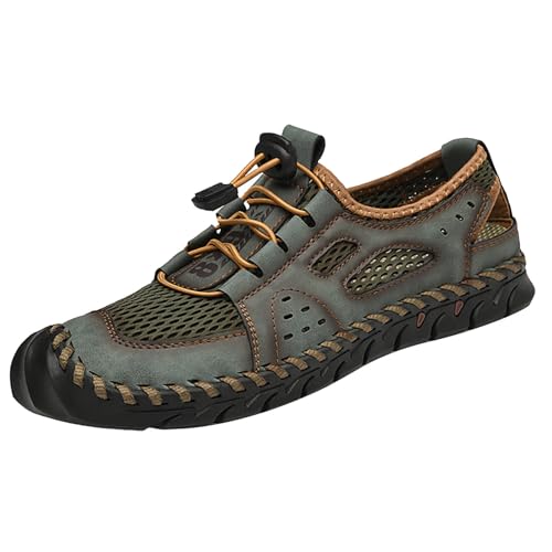 Herren Leder Wanderschuhe Atmungsaktive Outdoor Sneaker Closed Toe Trekkingsandalen Wandersandale Handgemachte Lederschuhe Schnell Trocknend Sommerschuhe Rutschfeste Strandschuhe von Generisch