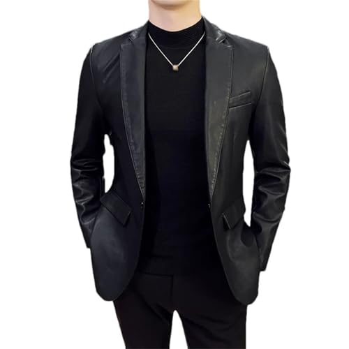 Herren-Lederblazer, gekerbtes Revers, einzelner Knopf, Business-Casual-PU-Jacke, Schwarz , 3XL Herren-Lederblazer, gekerbtes Revers, einzelner Knopf, Business-Casual-PU-Jacke, Schwarz , 3XL von Generisch