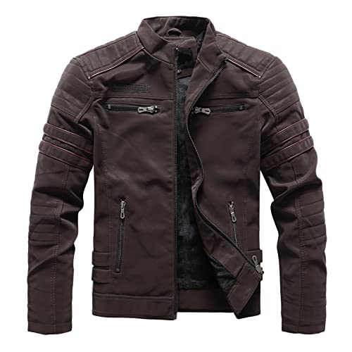 Herren Lederjacke, Leicht Braun Echtleder Weichem Leather Jacket Lederjacke Biker Vintage Retro 4XL Wasserdicht Übergangsjacke Winterjacke Rocker Slim Fit Große Größen Winddicht Jacke Motorradjacke von Generisch