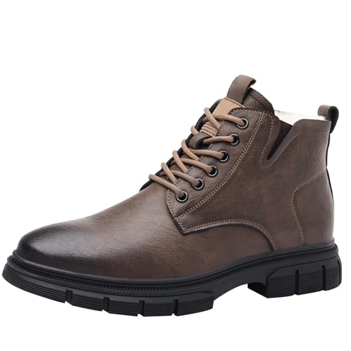 Herren Lederschuhe Halbhoch, Business Schuhe Herren Bequem, Winterschuhe Mit Schnürung Outdoorschuhe Vintage Anzugschuhe Warme Freizeitschuhe Einfarbig Atmungsaktiv Arbeitsschuhe von Generisch