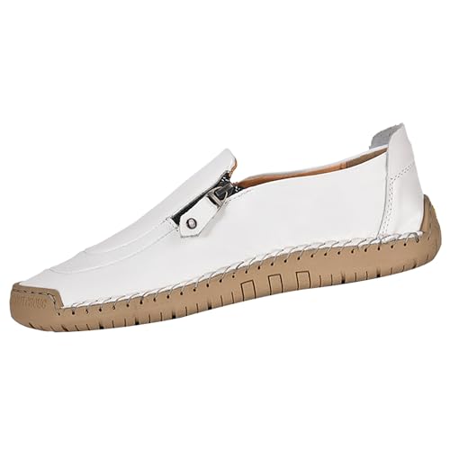 Herren Lederschuhe Mit Reißverschluss Freizeitschuhe Herren Leder Loafers Flache Sohle Walkingschuhe rutschfest Komfortschuhe Ohne Schnürsenkel Fitnessschuhe Einfarbig Schlupfschuhe Casual von Generisch