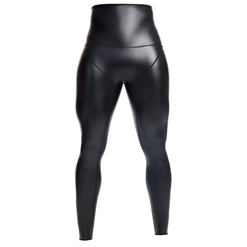 Herren Leggings Wetlook Glanz Lederimitat Hose Hohe Taille Bauchweg Body Shaper PU Leder Kompression Strumpfhose Stretch,Slim Fit Sporthose Tights Clubwear Schwarz von Generisch