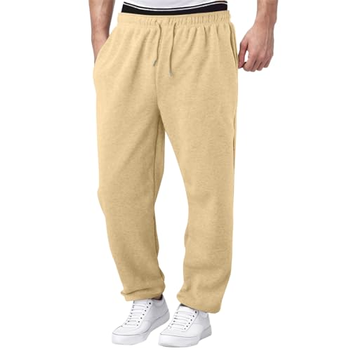 Herren Leichte Jogginghose mit Zip-Taschen Offen Beinabschluss Trainingshose Meshgewebe Lange Atmungsaktiv Sporthose Weich Sweathose Thermo Jogginghose Herren Warme Trainingshose (H2-Khaki, XXXL) von Generisch