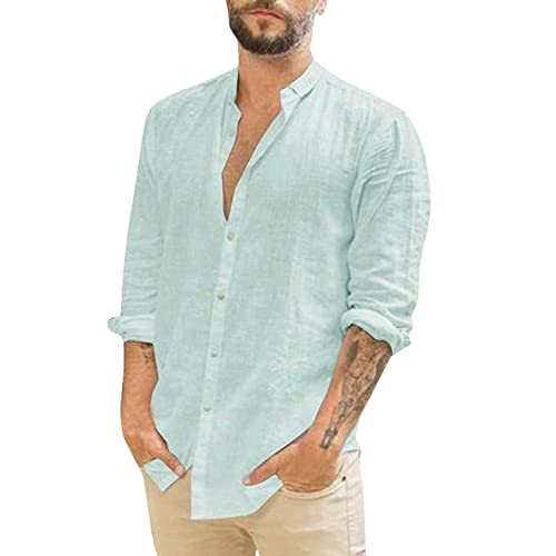 Herren Leinenhemd Bügelfrei Button Down Casual Strand Hemden Shirt Sommer Leinen Hemden Langarm Hemd Businesshemd Casual Strand Atmungsaktives Regular Fit Freizeithemden 2025 von Generisch