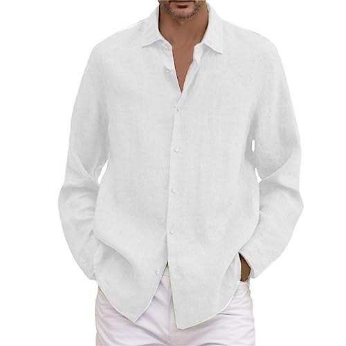 Herren Leinenhemd Langarm Kläppchenkragen Hemden Oversize Locker Freizeithemd Leicht Luftig Sommerhemd Button-Down Baumwolle Hemd Strand Lässige T-Shirts Business Arbeit Tops von Generisch