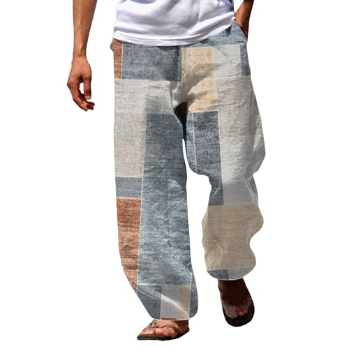 Herren Leinenhose Einfarbiges Lang Leicht Hose Loose Fit Freizeithose mit Kordelzug Cargohose leinen Herren Sommer eishose Herren leinenhosen Herren lang leicht Sommerhose von Generisch
