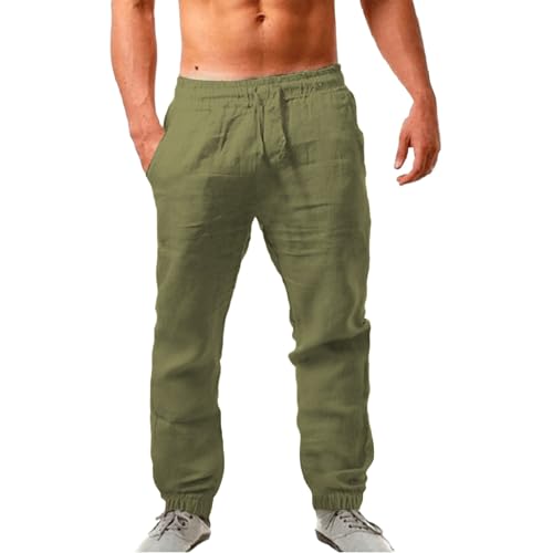 Herren Leinenhose Einfarbiges Lang Leicht Sommerhose Loose Fit Freizeithose mit Kordelzug für Urlaub Strand Alltag Dünne Jogginghose Herren Sommer Mit Bund von Generisch