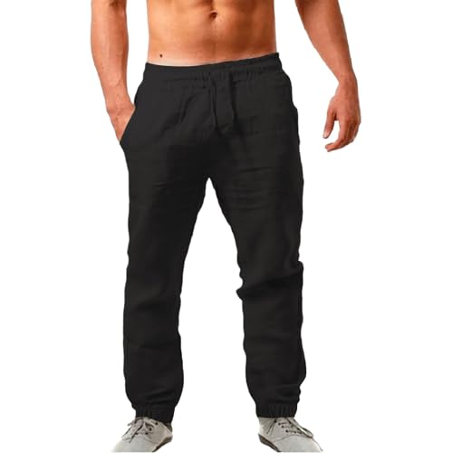 Herren Leinenhose Einfarbiges Lang Leicht Sommerhose Loose Fit Freizeithose mit Kordelzug für Urlaub Strand Alltag Freizeithose Sommer Herren Lang Slim von Generisch
