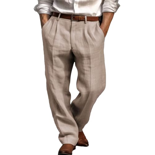 Herren Leinenhose Einfarbiges Lang Leicht Sommerhose Loose Fit Freizeithose mit Kordelzug für Urlaub Strand Alltag Schwarze Hose Herren Stretch Slim Fit von Generisch