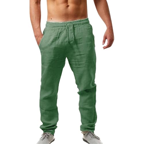 Herren Leinenhose Einfarbiges Lang Leicht Sommerhose Loose Fit Freizeithose mit Kordelzug für Urlaub Strand Alltag White Bundfaltenhose Herren Anzug von Generisch