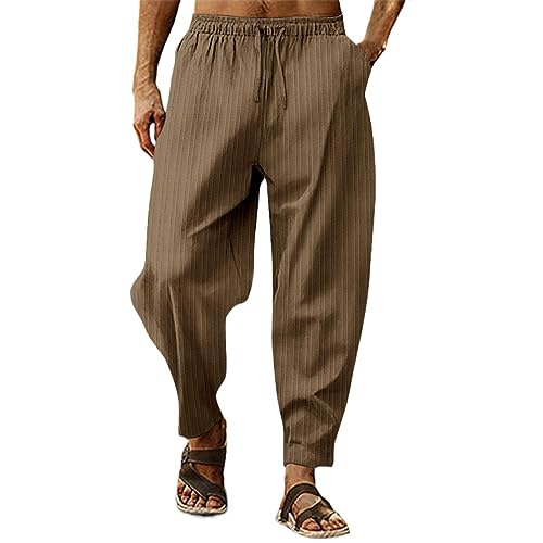 Herren Leinenhose Lang Leicht Einfarbiges Sommerhose Loose Fit Freizeithose Mit Kordelzug Für Urlaub Strand Alltag Wanderhose Herren Lang Bequem Einfach Xml-ph-002 Lässig Atmungsaktiv von Generisch